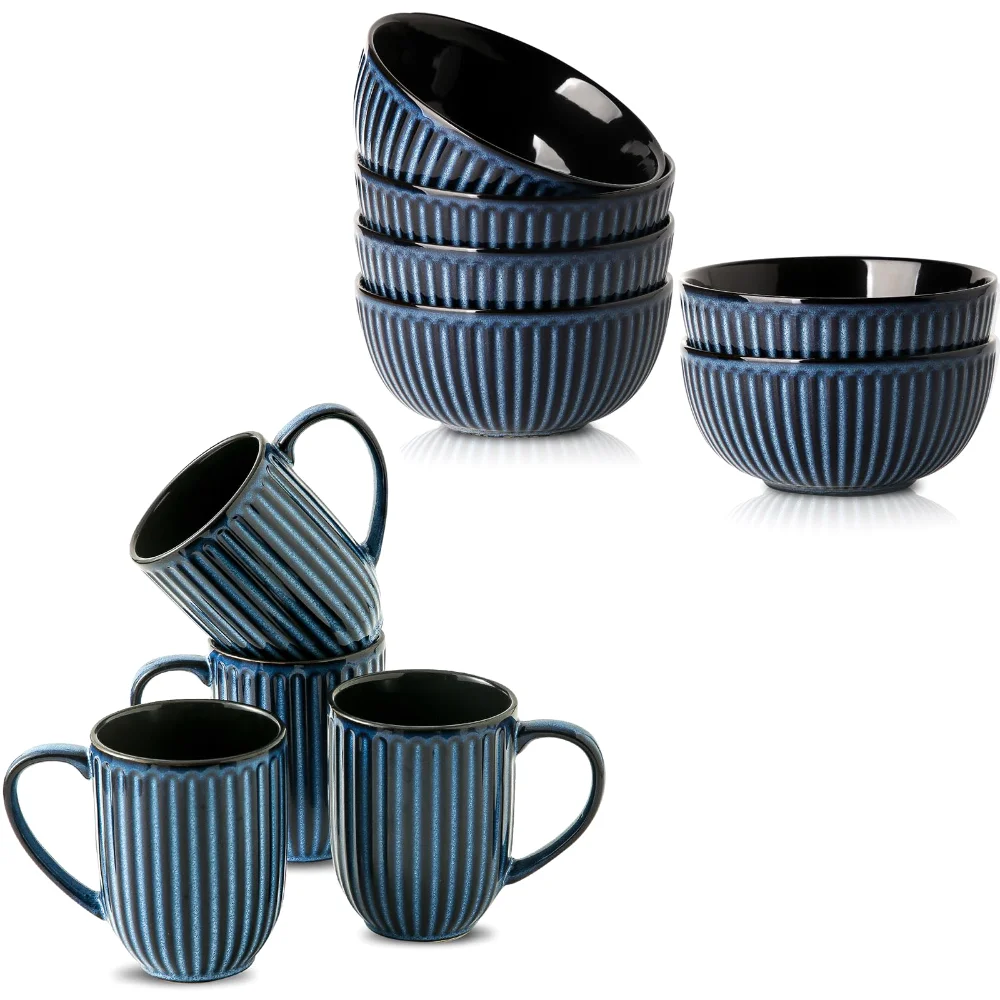 HASENSE Bowl & Mug Bundle (Set of 10), 16 oz, Blue