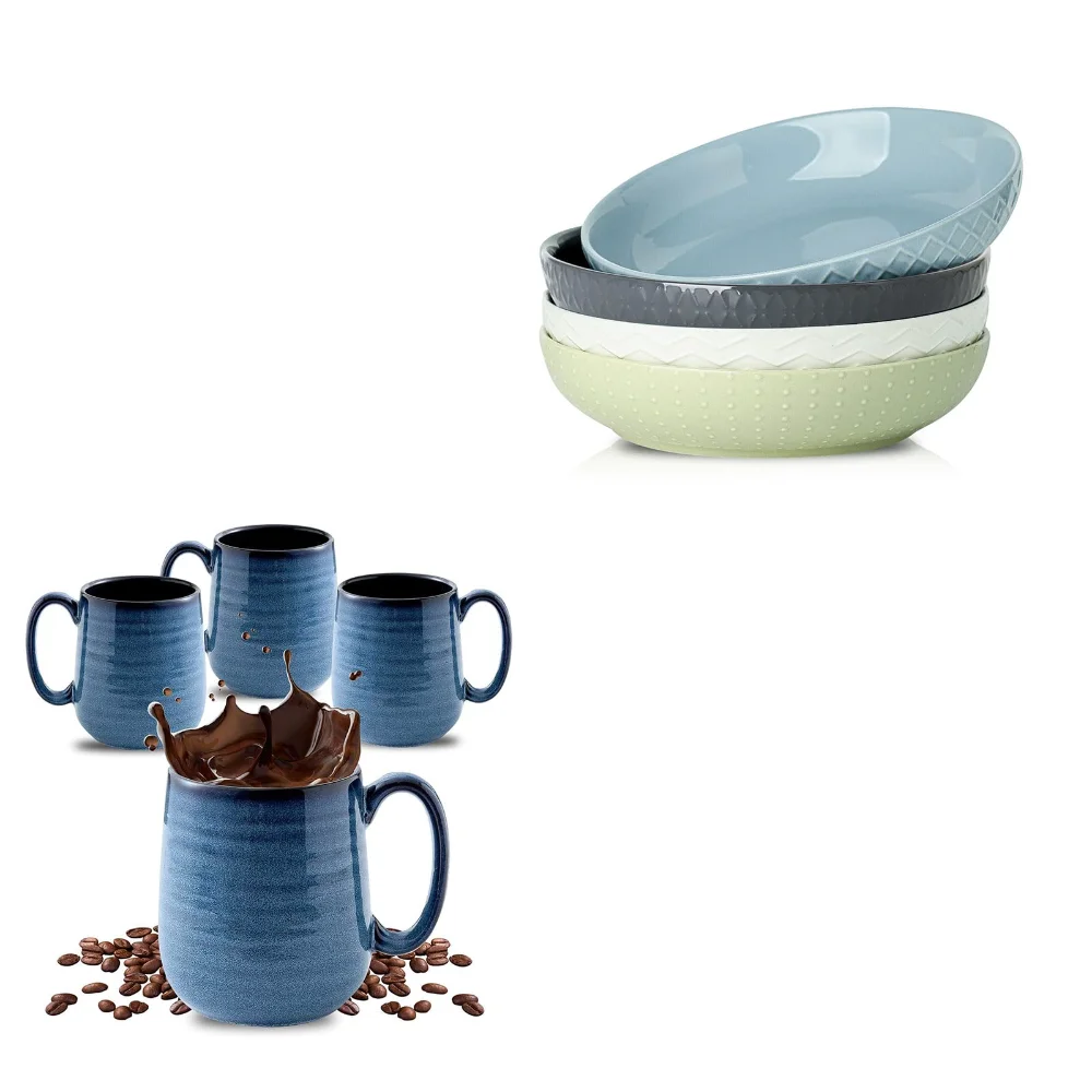 HASENSE Bowl & Mug Bundle (Set of 4), 15 oz, Navy