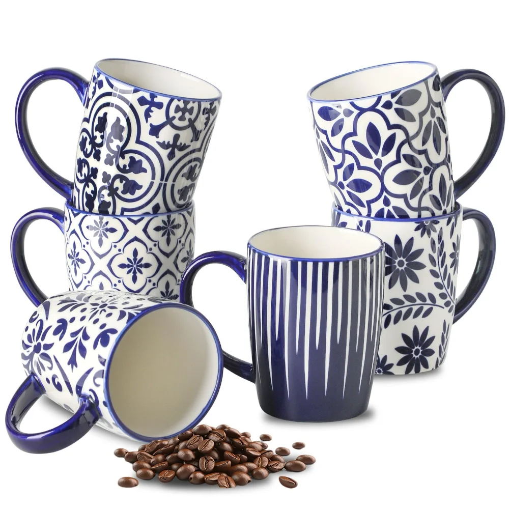 HASENSE Coffee Mugs, 16 oz, Blue