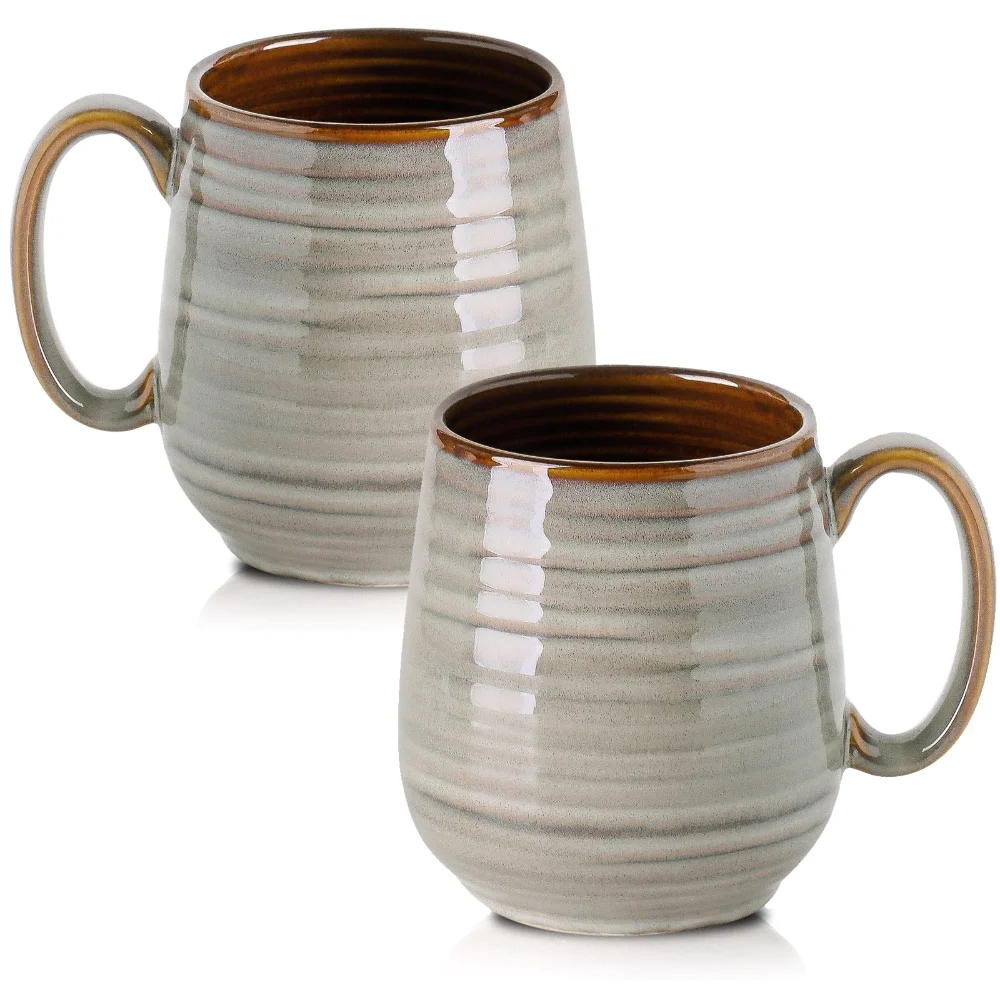 HASENSE Coffee Mugs (Set of 2), 20 oz, Light Grey