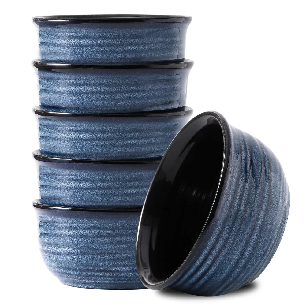 HASENSE Farmhouse Cereal Bowls (Set of 6), 20 oz, Blue