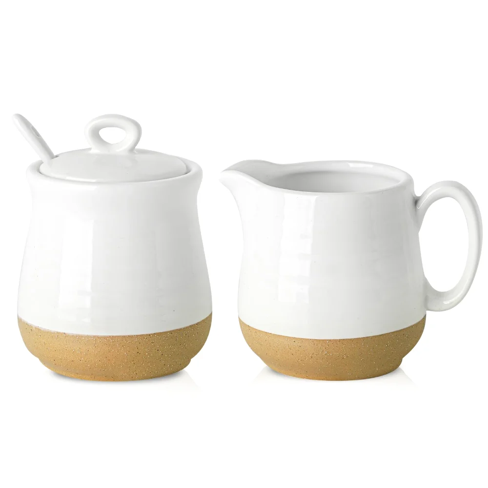 HASENSE Farmhouse Sugar & Creamer Set (Set of 3), 10 oz, White