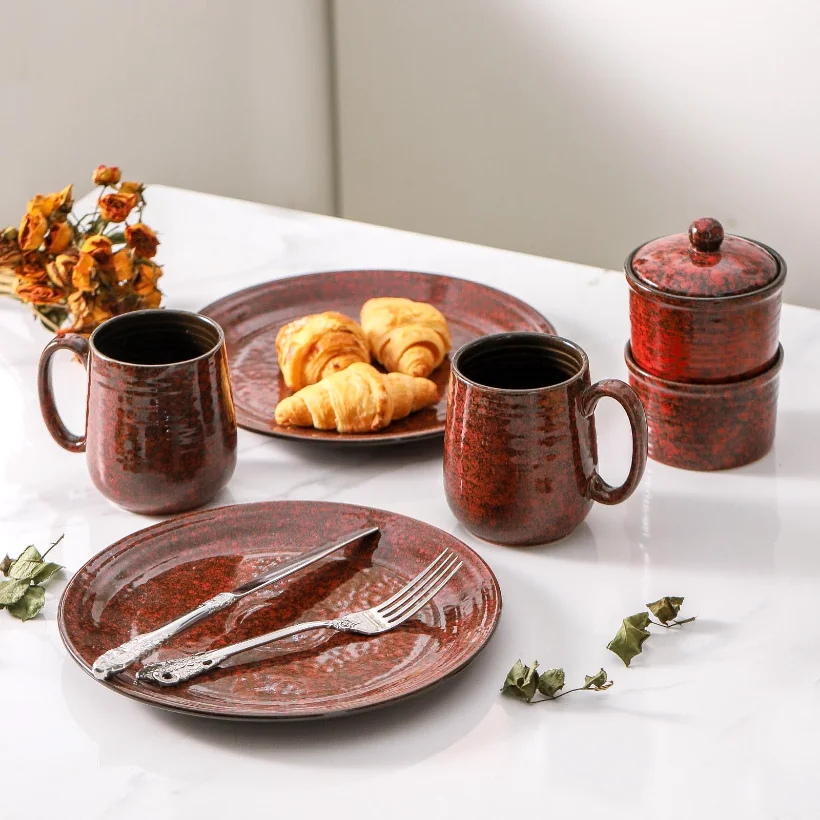 HASENSE Mug & Sugar Set Bundle (Set of 4), 12 oz, Red