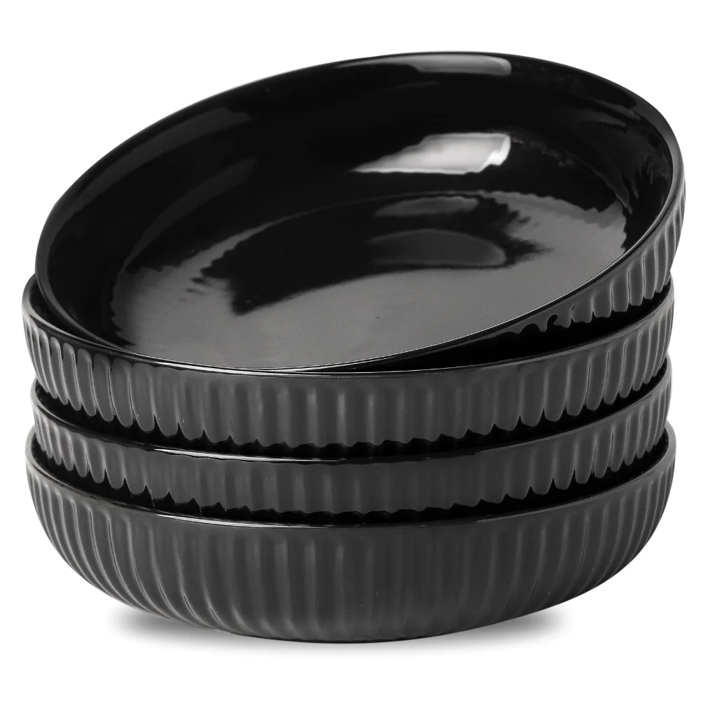 HASENSE Pasta Bowls (Set of 4), 30 oz, Black