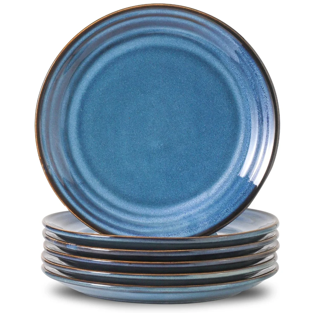 HASENSE Reactive Glaze Salad & Dessert Plates (Set of 6), 8 in, Blue