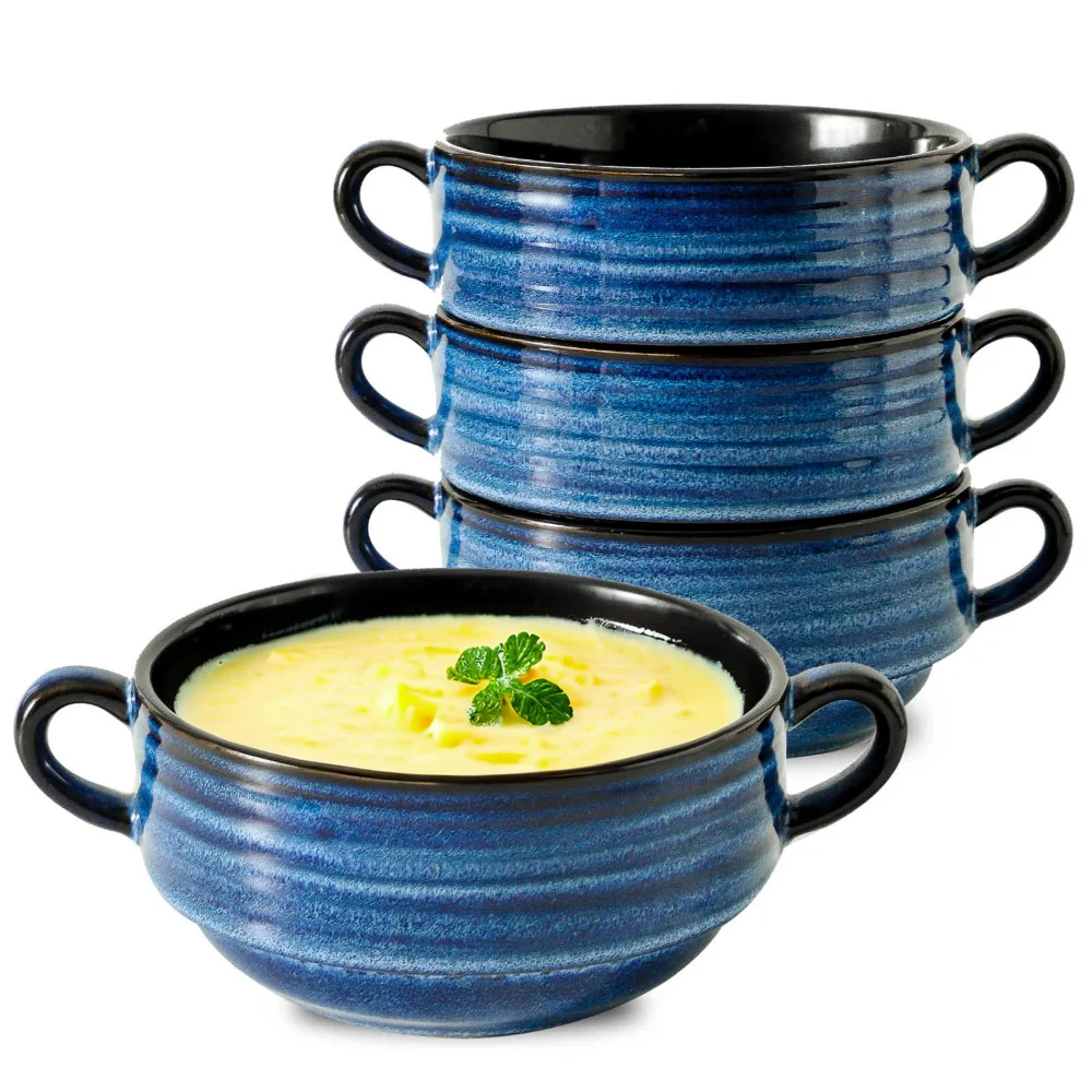 HASENSE Soup Bowls (Set of 4), 20 oz, Blue