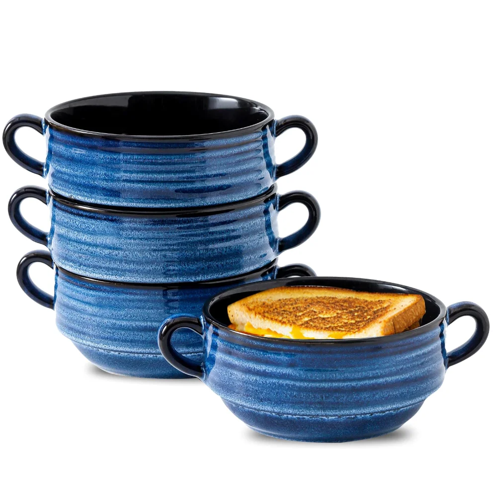HASENSE Stackable Soup Bowls (Set of 4), 20 oz, Blue