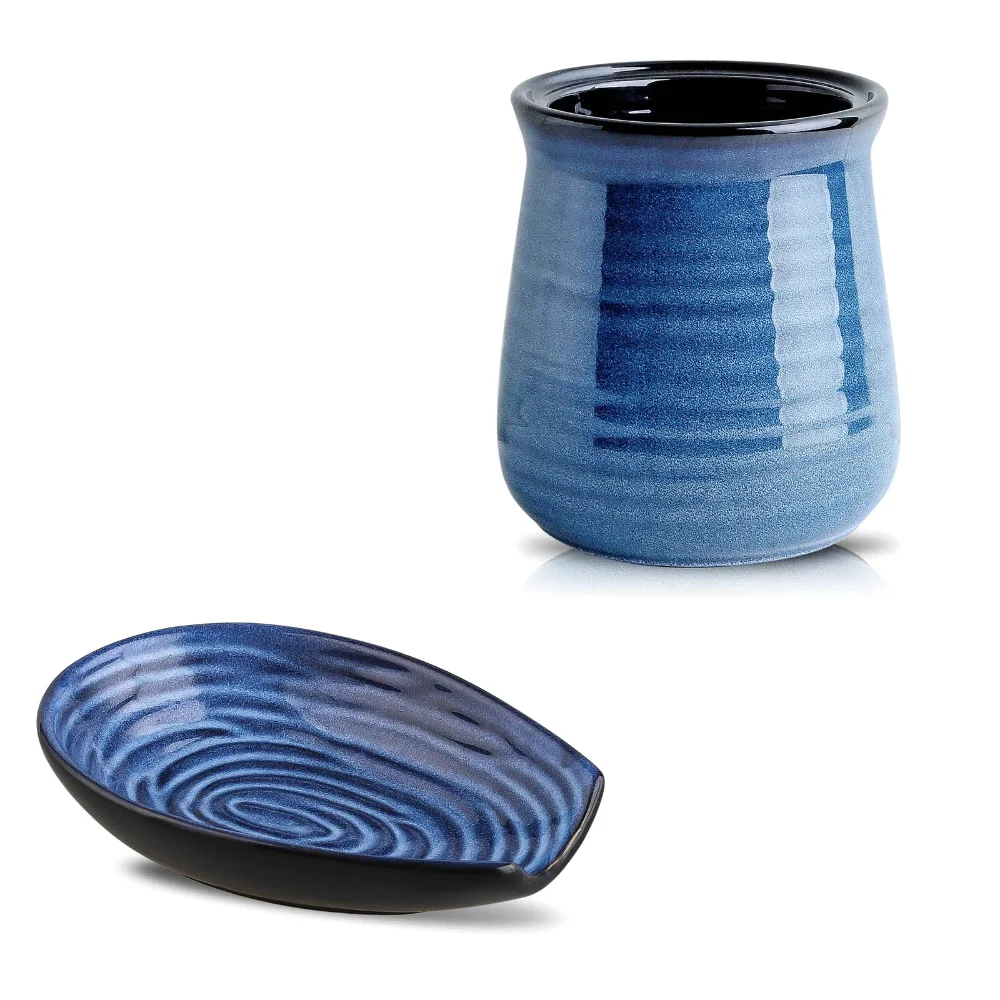 HASENSE Utensil Crock & Spoon Rest Bundle, Blue