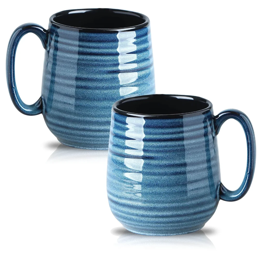 HASENSE Coffee Mugs (Set of 2), 20 oz, Blue