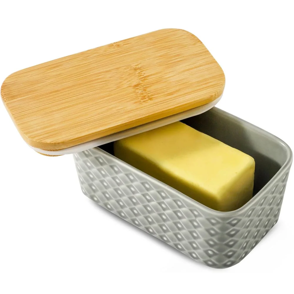 HASENSE Embossed Butter Dish, Grey