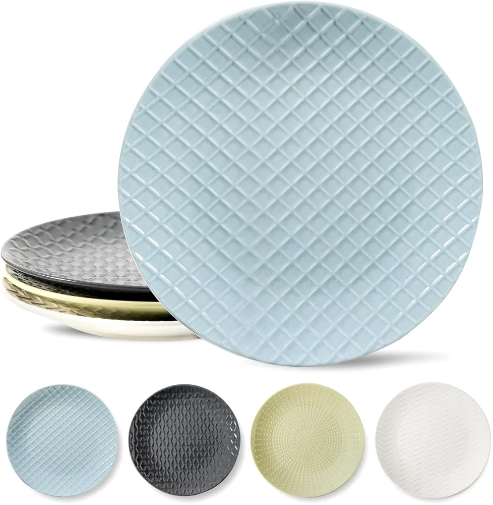 HASENSE Embossed Dinner Plates (Set of 4), 10 in