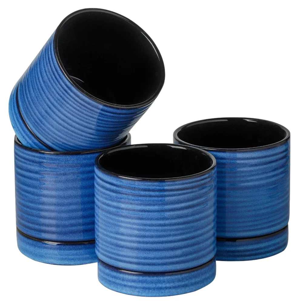HASENSE Farmhouse Plant Pot (Set of 4), 4.6 in, Blue