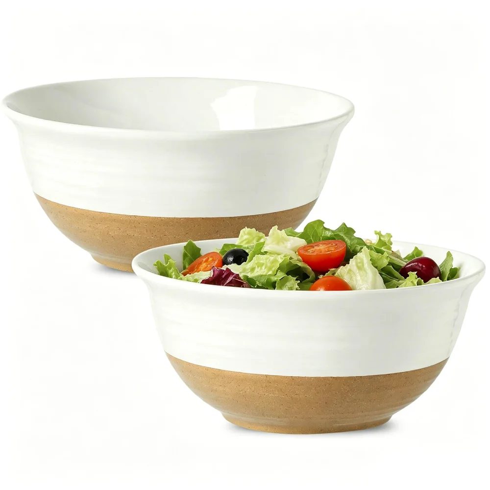 HASENSE Farmhouse Serving Bowls (Set of 2), 84 oz, White