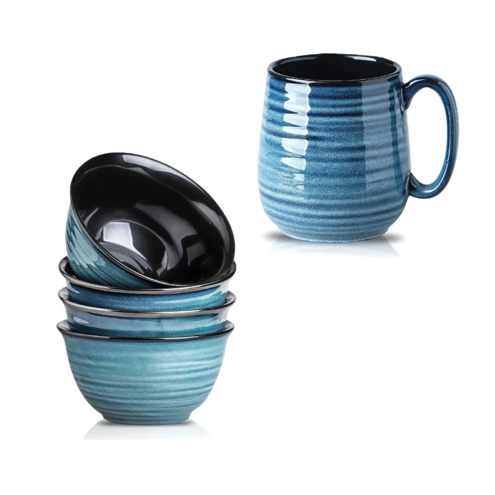 HASENSE Mug & Bowl Bundle (Set of 4), 40 oz, Blue
