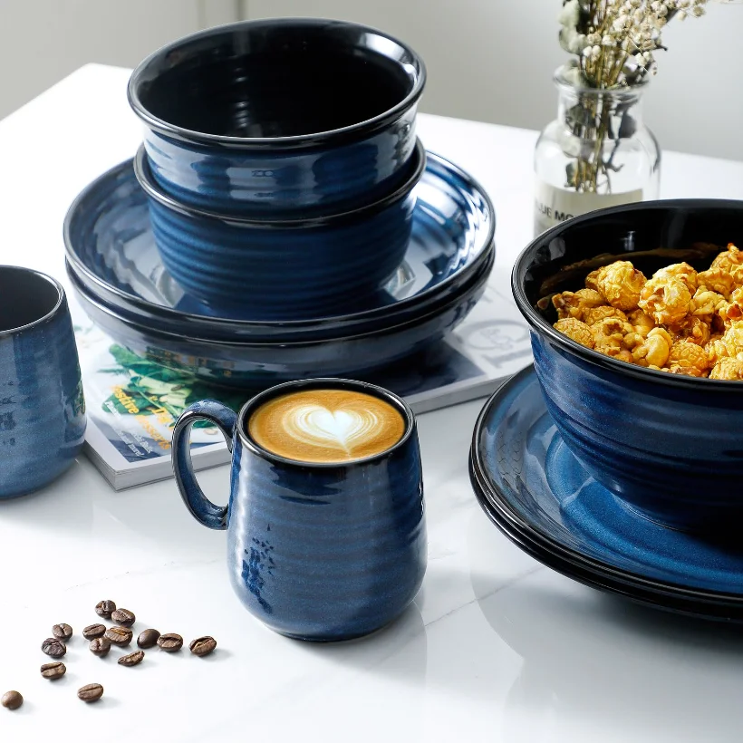 HASENSE Mug & Sugar Set Bundle (Set of 4), 10 oz, Navy Blue