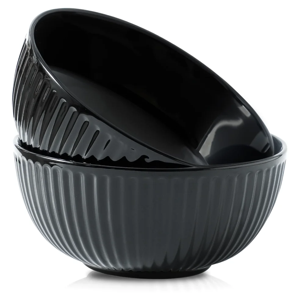 HASENSE Ribbed Serving Bowls (Set of 2), 60 oz, Black