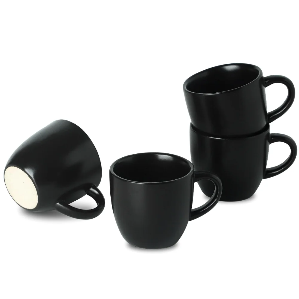 HASENSE Stackable Espresso Cups & Saucers (Set of 4), 3 oz, Black
