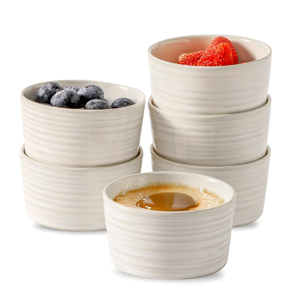 HASENSE Clay-Infused Ramekins (Set of 6), 4 oz, White