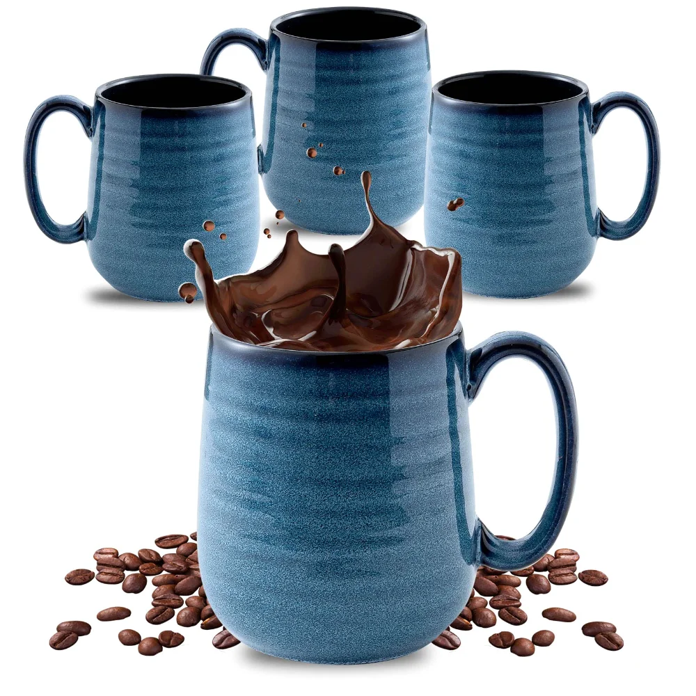 HASENSE Coffee Mugs (Set of 4), 15 oz, Navy