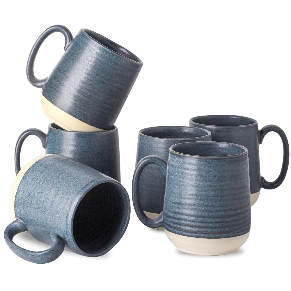 HASENSE Coffee Mugs (Set of 6), 15 oz, Dark Blue