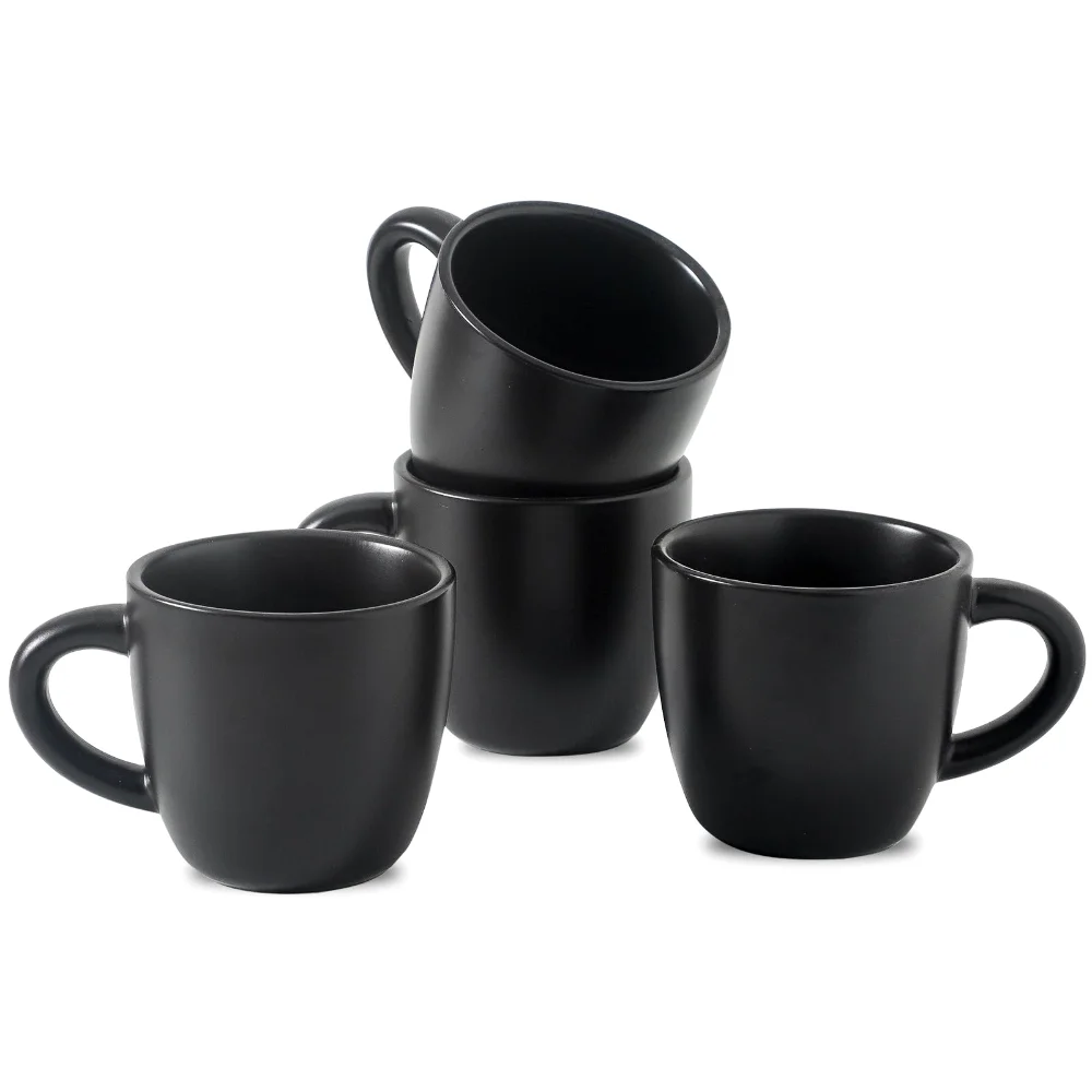 HASENSE Espresso Cups & Saucers (Set of 4), 7 oz, Black