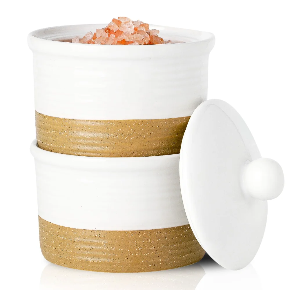 HASENSE Farmhouse Salt Cellar & Bowl Bundle (Set of 2), 9 oz, White