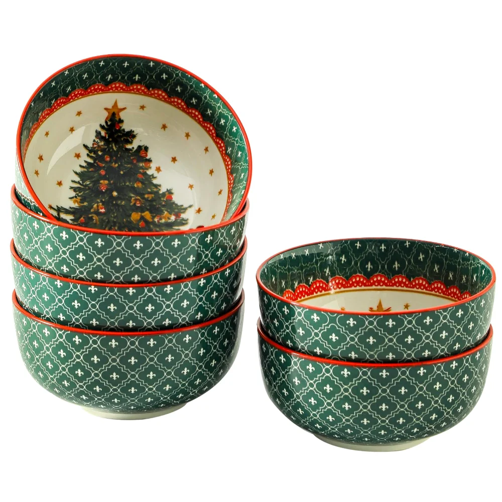 HASENSE Holiday Cereal Bowls (Set of 6), 26 oz