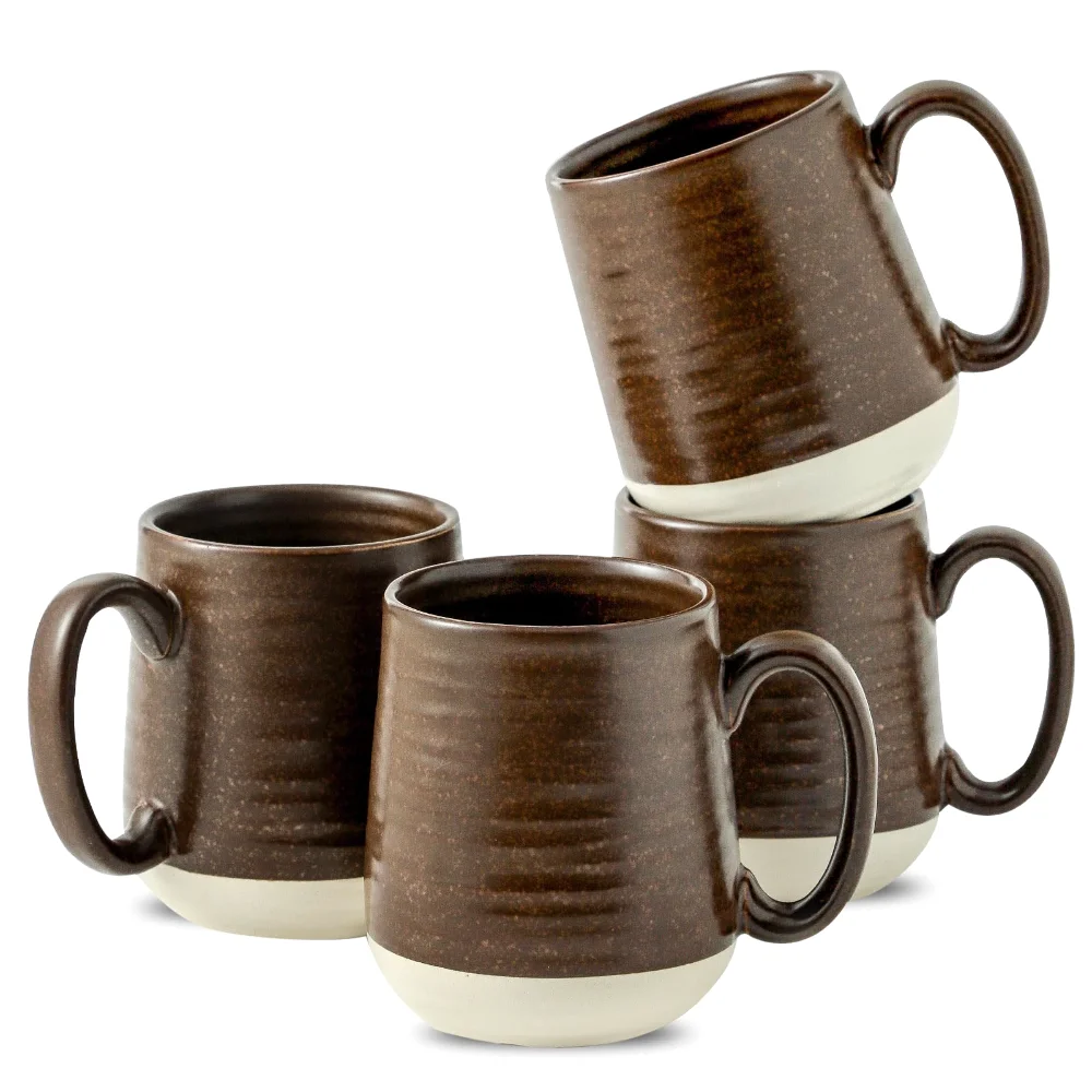HASENSE Holiday Coffee Mugs (Set of 4), 15 oz, Brown