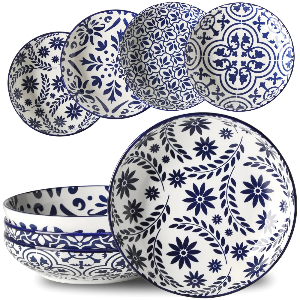 HASENSE Pasta Bowls (Set of 4), 42 oz, Blue