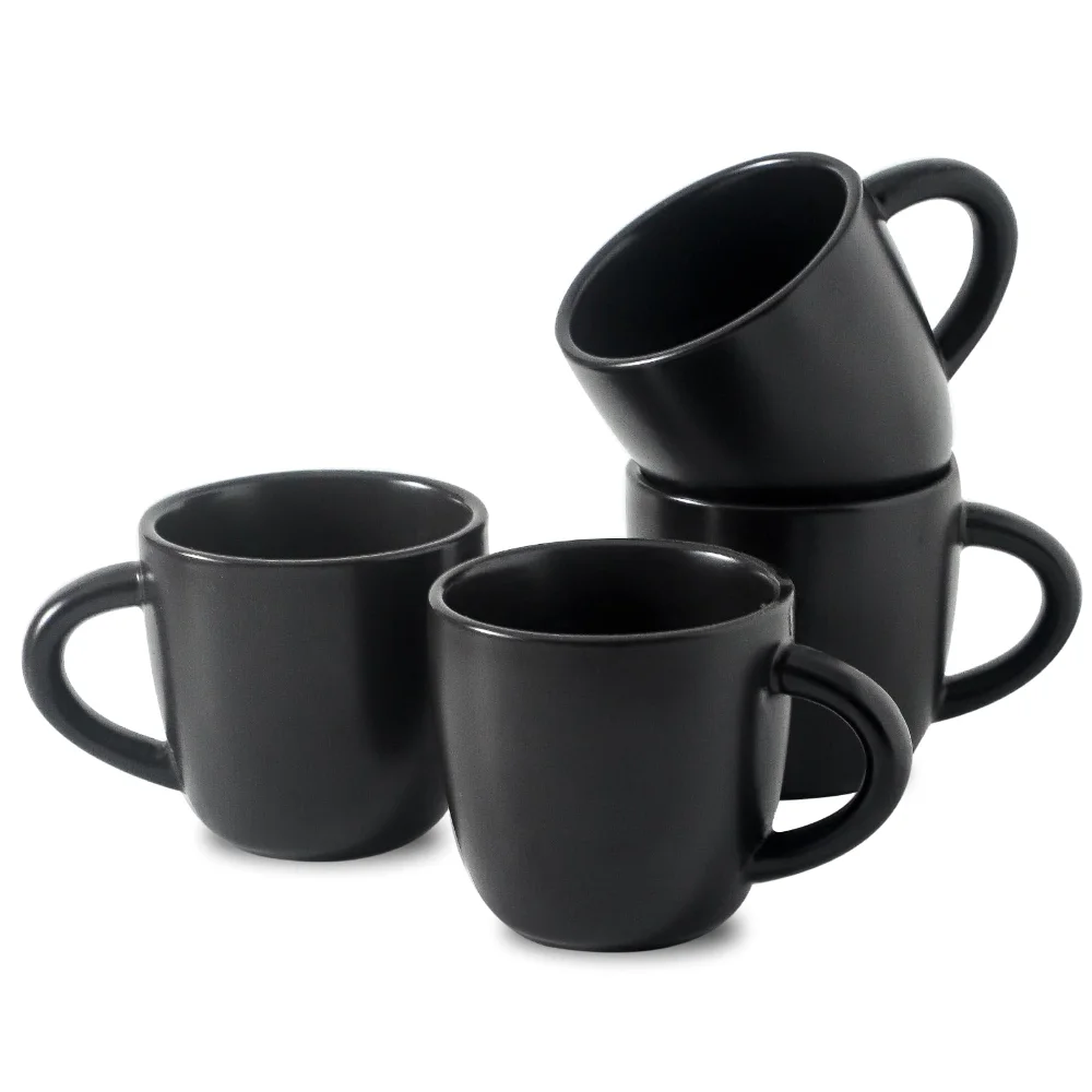 HASENSE Stackable Espresso Cups & Saucers (Set of 4), 5 oz, Black