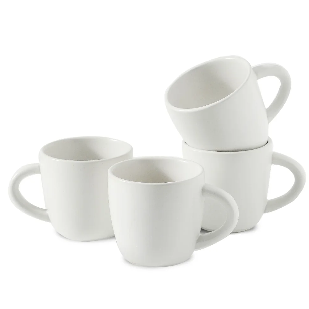 HASENSE Stackable Espresso Cups & Saucers (Set of 4), White