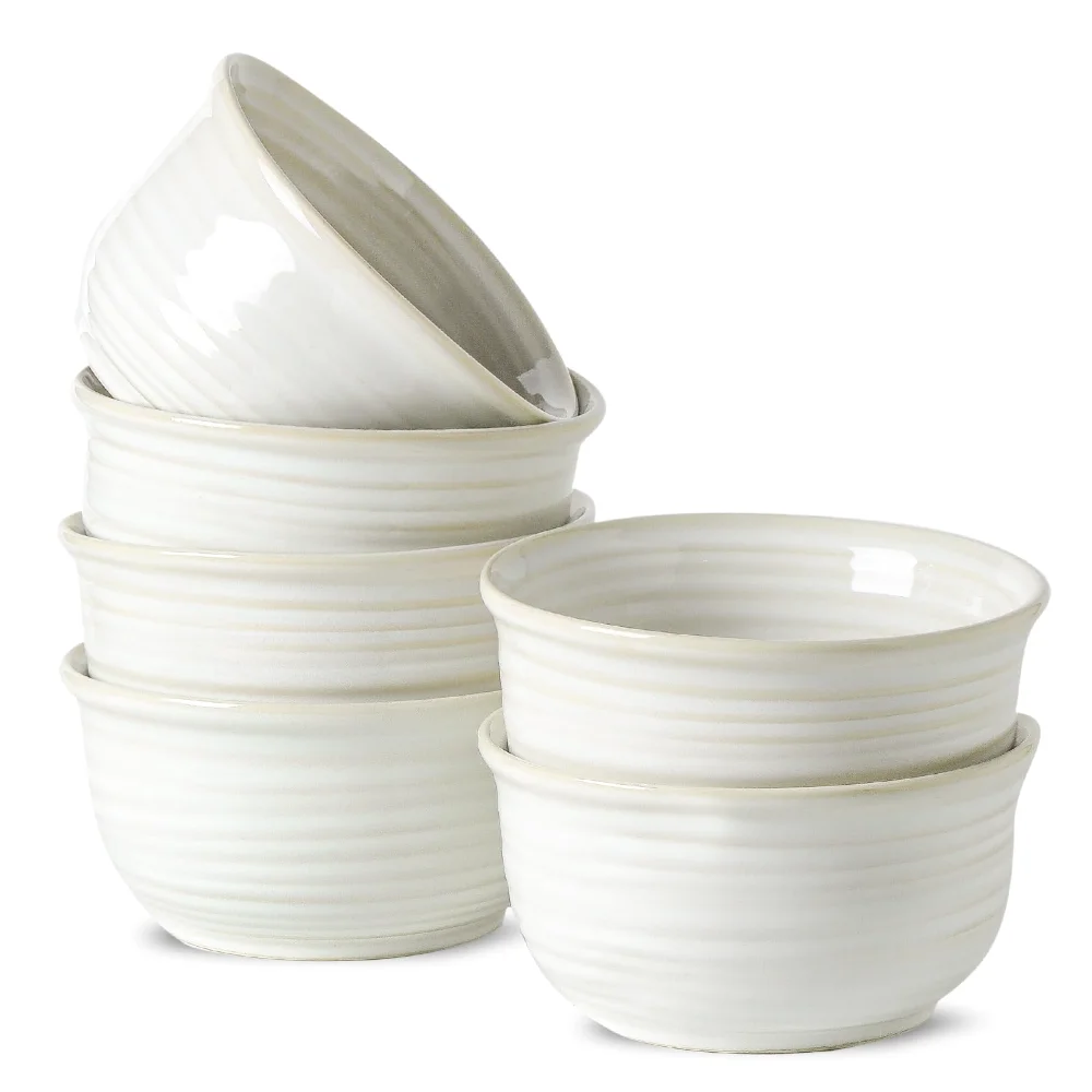 HASENSE Clay-Infused Cereal Bowls (Set of 6), 20 oz, White