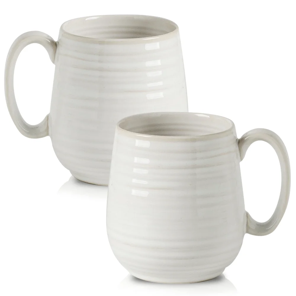HASENSE Clay-Infused Coffee Mugs (Set of 2), 20 oz, White