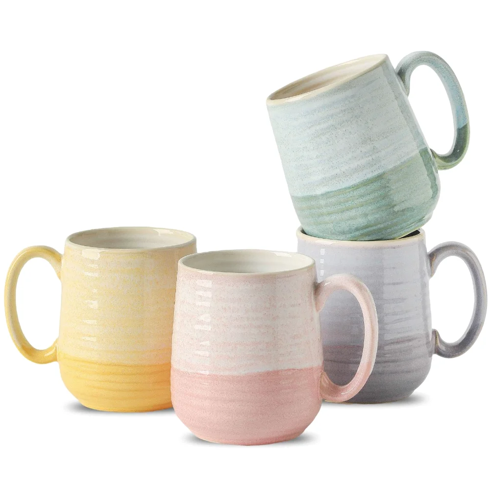 HASENSE Coffee Mugs (Set of 4), 15 oz, Rainbow