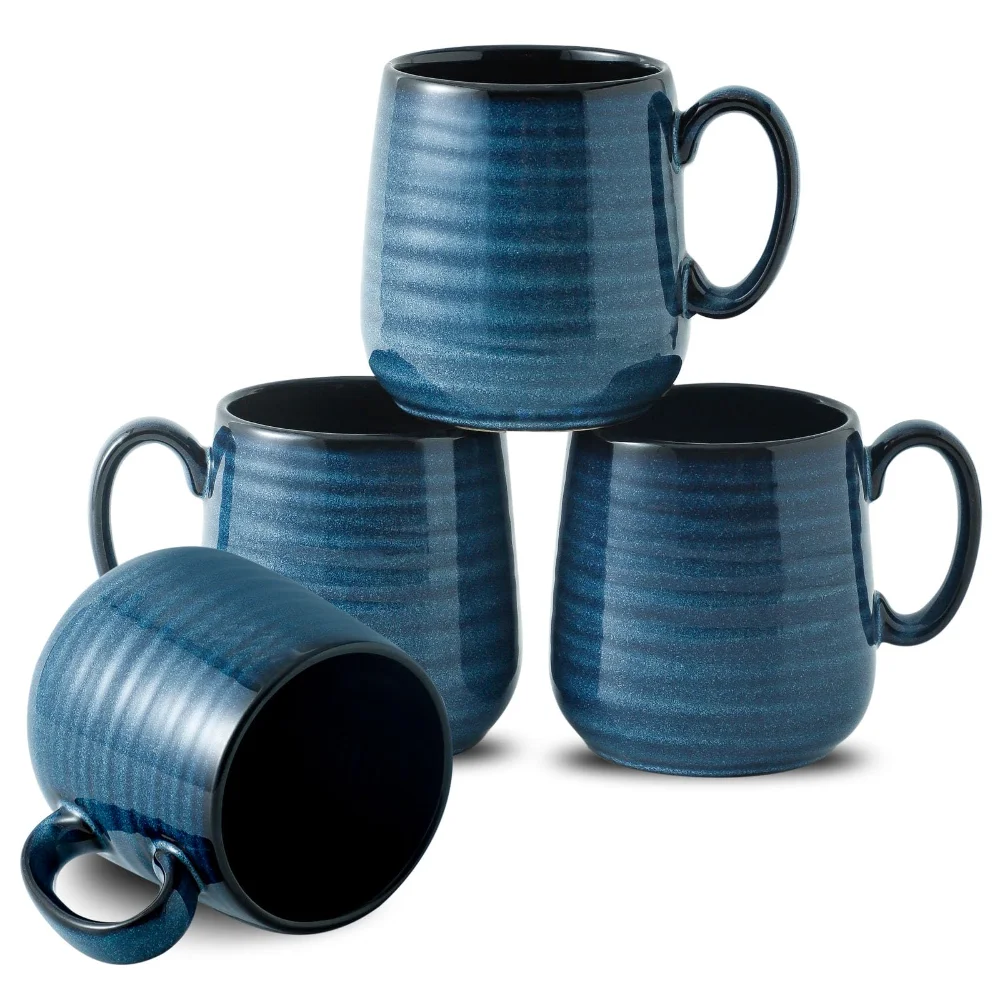 HASENSE Coffee Mugs (Set of 4), 8 oz, Blue