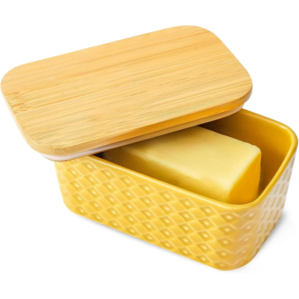 HASENSE Embossed Butter Dish, Yellow