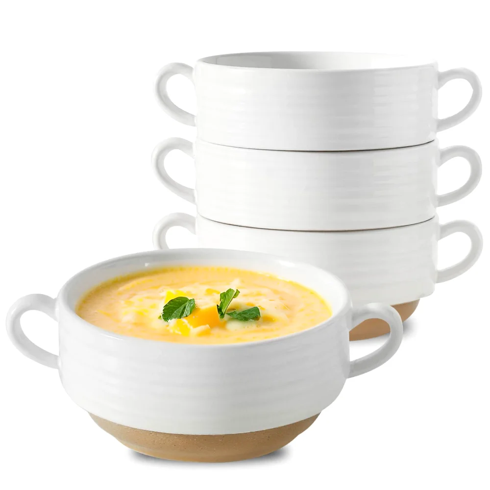 HASENSE French Onion Soup Bowls (Set of 4), 20 oz, White