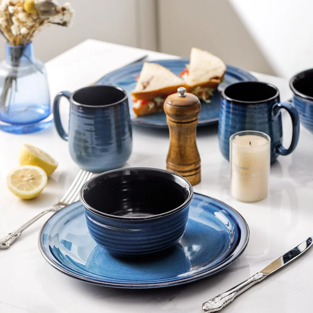 HASENSE Plate & Bowl Bundle (Set of 4), 49 oz, Blue