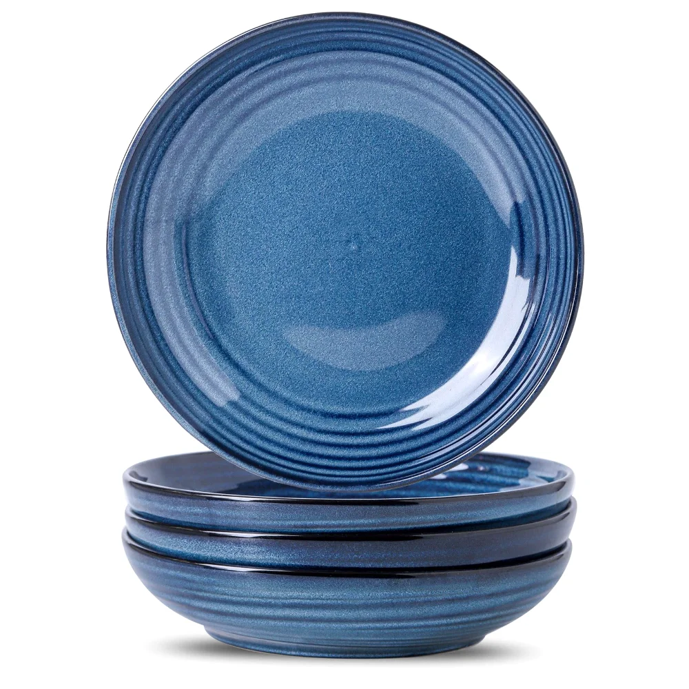 HASENSE Reactive Glaze Pasta Bowls (Set of 4), 32 oz, Blue
