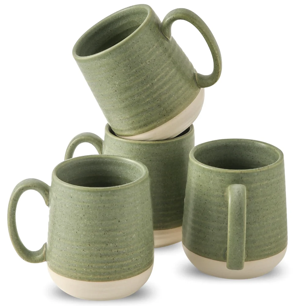 HASENSE Coffee Mugs (Set of 4), 15 oz, Green