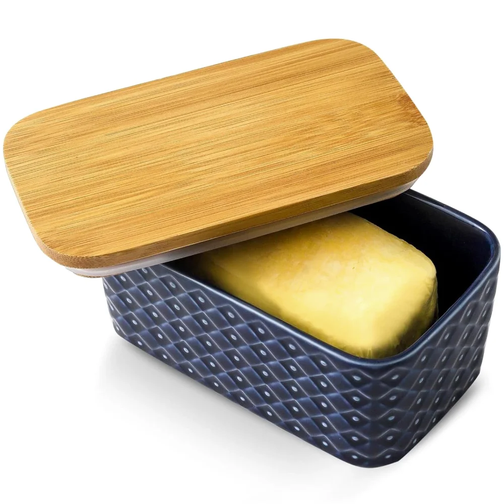 HASENSE Embossed Butter Dish, Navy