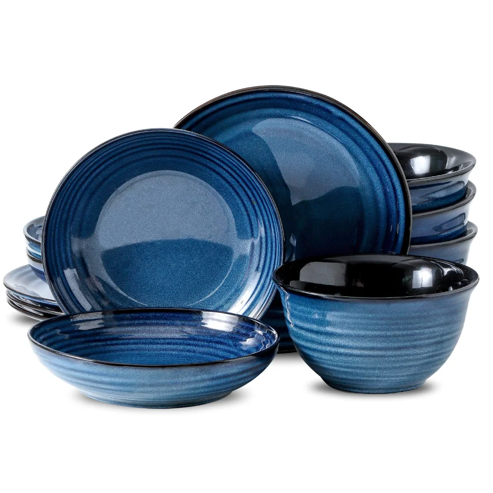 HASENSE Plate & Bowl Bundle (Set of 12), Blue