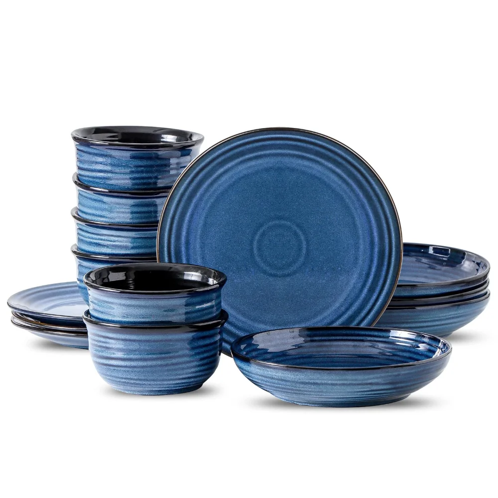 HASENSE Plate & Bowl Bundle (Set of 16), Blue