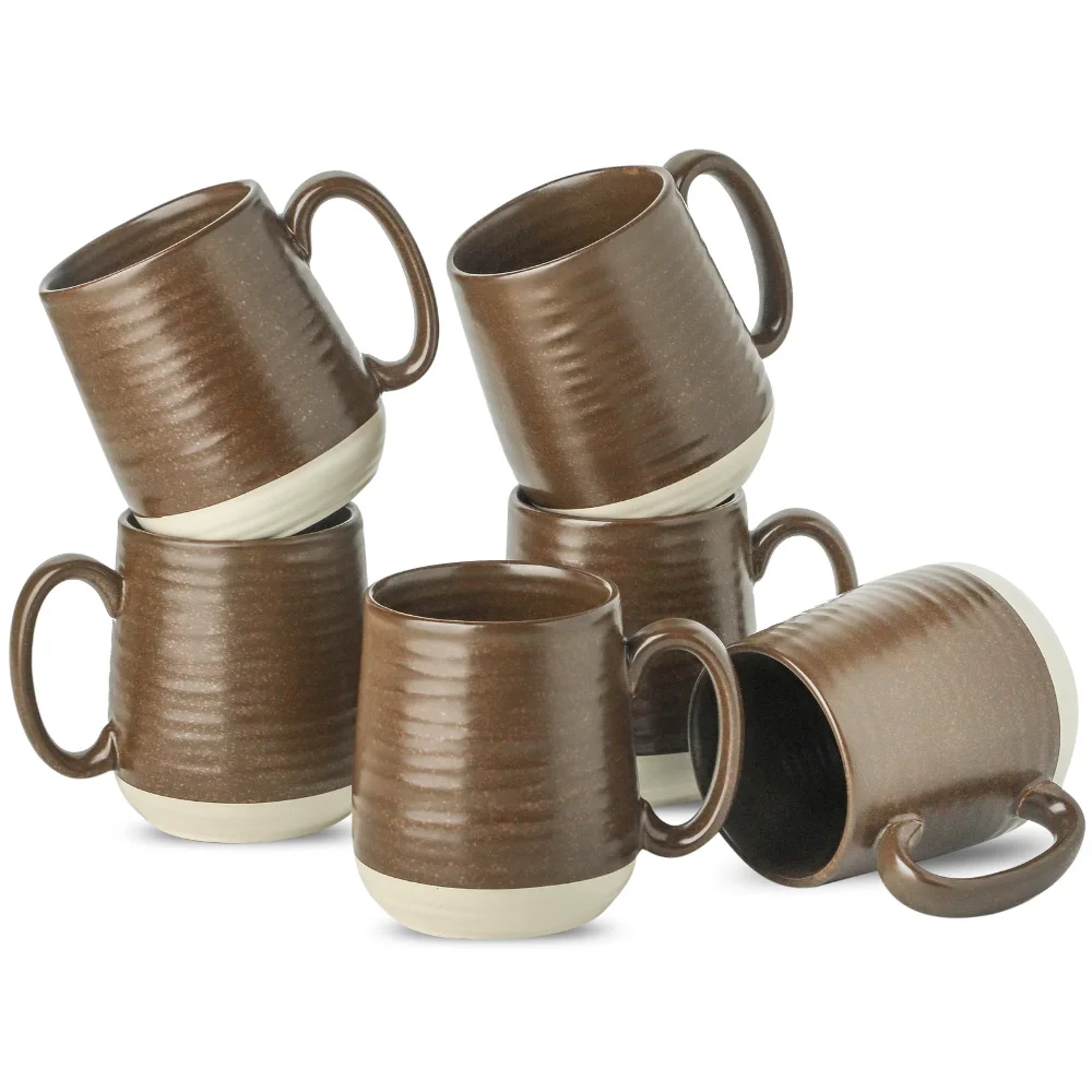HASENSE Coffee Mugs (Set of 6), 15 oz, Brown