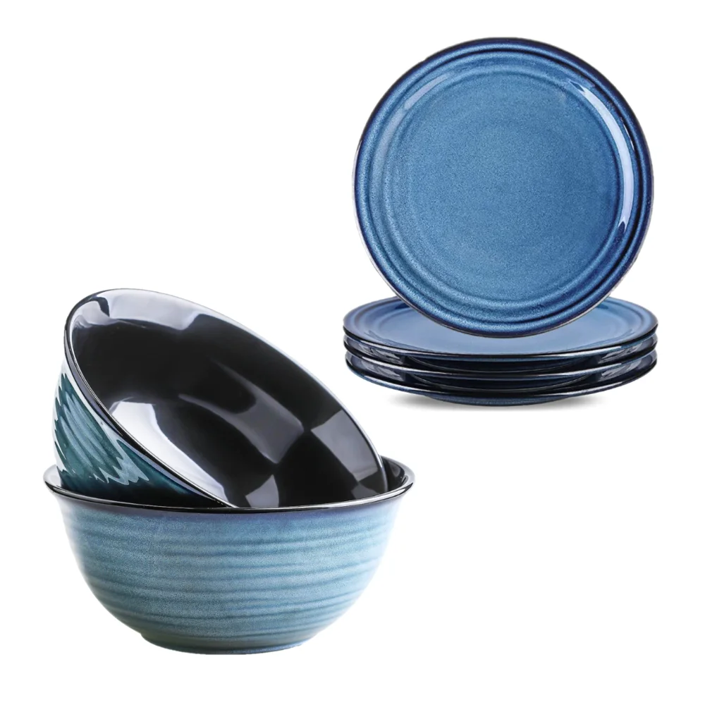 HASENSE Dinner Plates (Set of 4), Blue