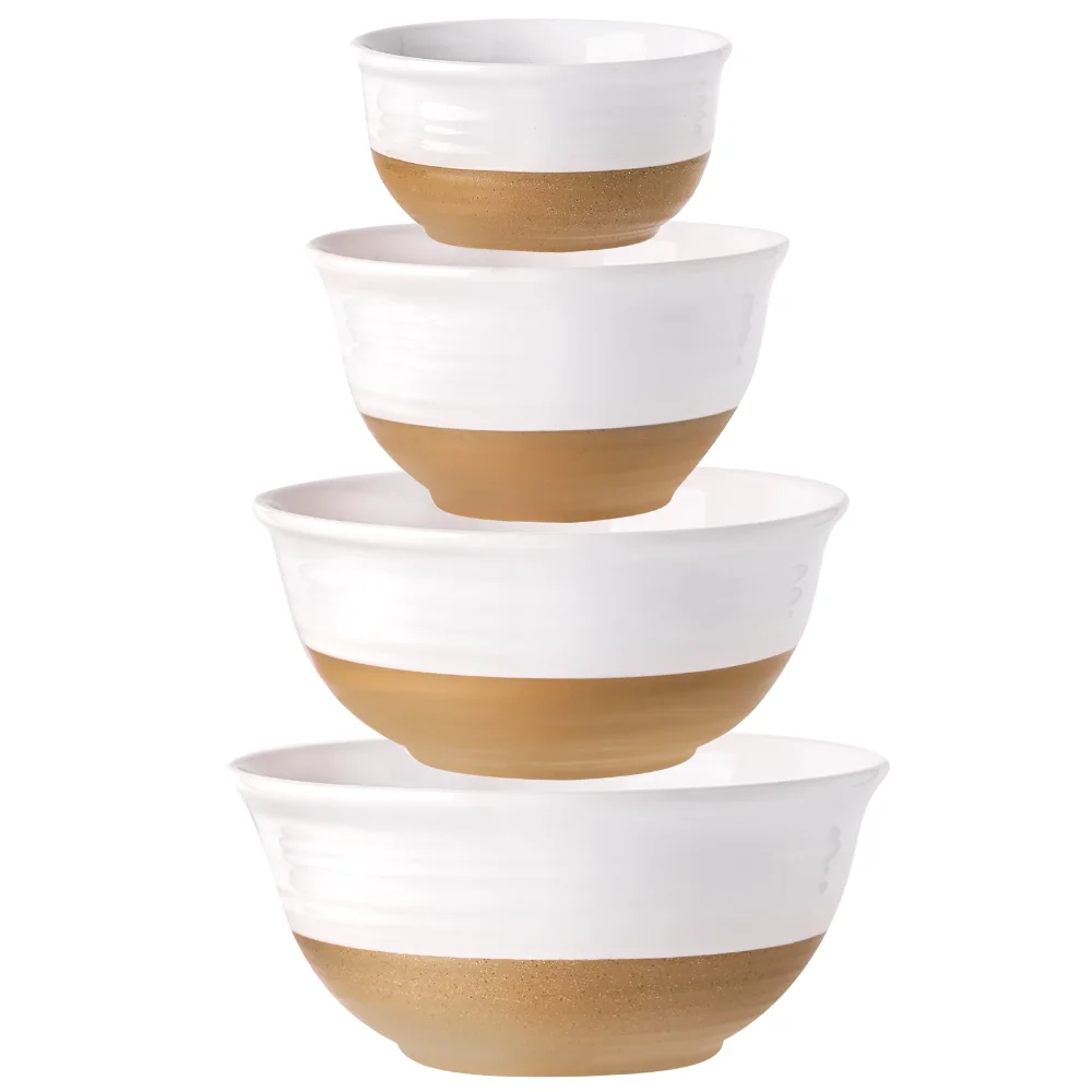 HASENSE Farmhouse Serving Bowls (Set of 4), 0.5 qt, White