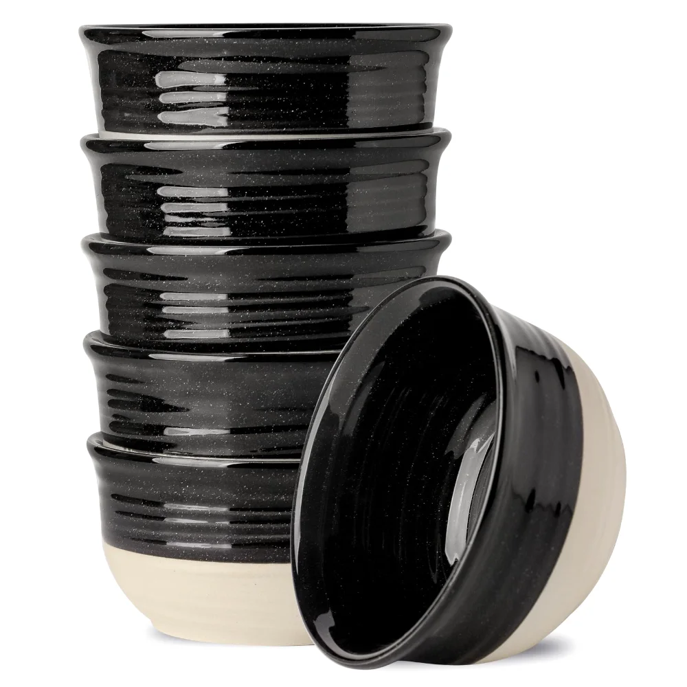 HASENSE Farmhouse Soup Bowls (Set of 6), 20 oz, Black