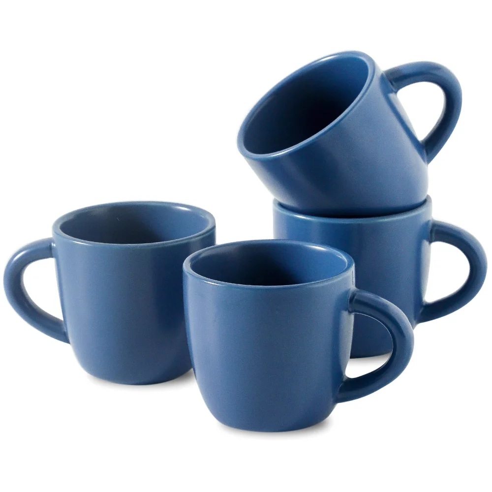 HASENSE Stackable Espresso Cups & Saucers (Set of 4), 5 oz, Blue
