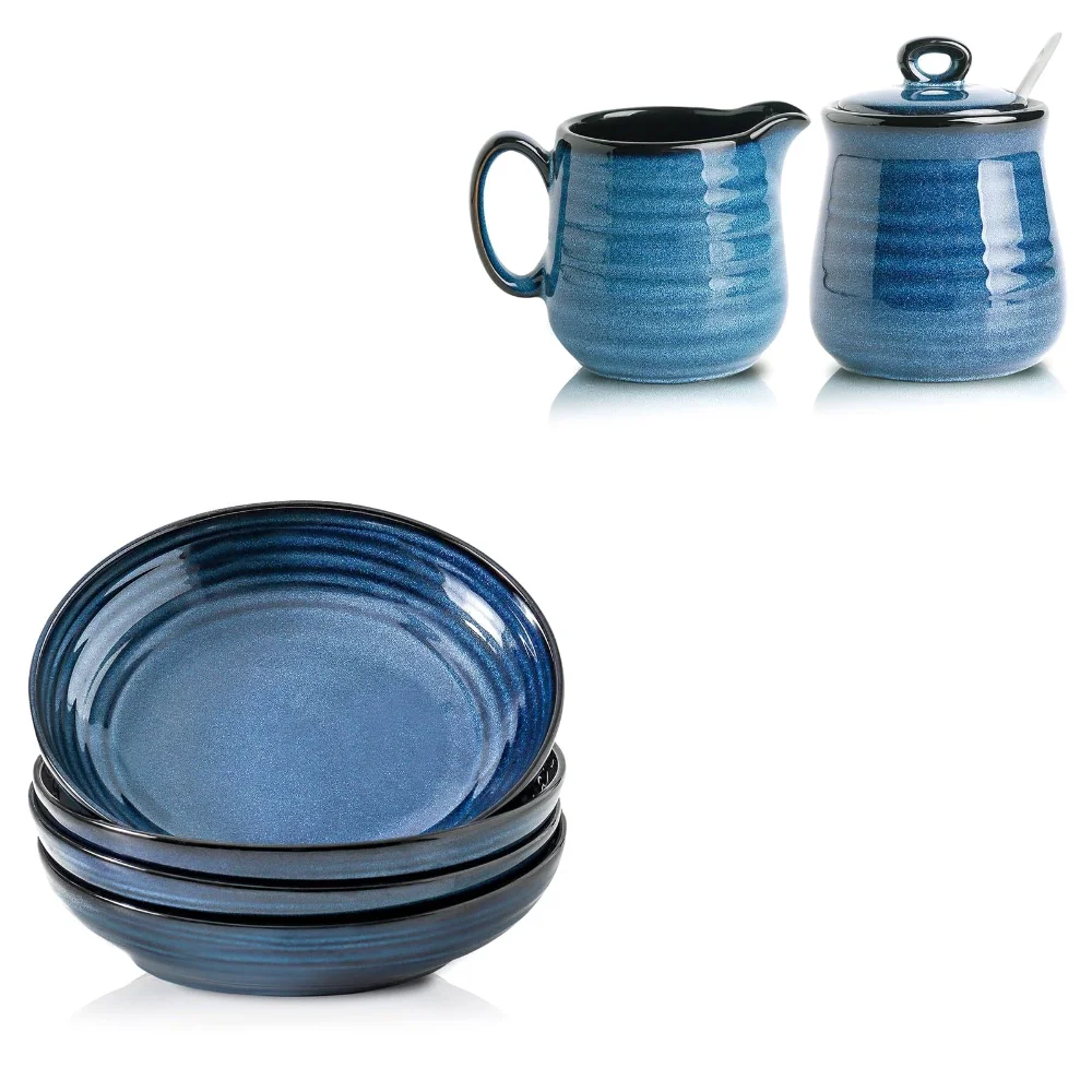 HASENSE Bowl & Sugar Set Bundle (Set of 4), 8.7 in, Blue