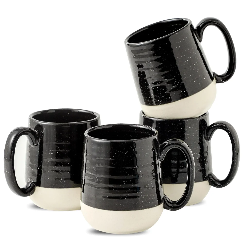 HASENSE Coffee Mugs (Set of 4), 15 oz, Black